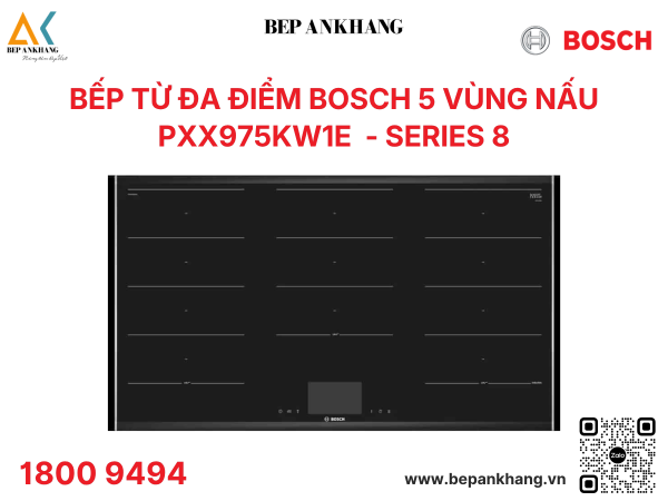 Bếp từ 5 vùng nấu Bosch PXX975KW1E Seri 8 bảng điều khiển TFT - Made in Spain 